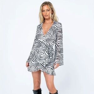PRINCESS POLLY MARTY LONG SLEEVE MINI DRESS ZEBRA